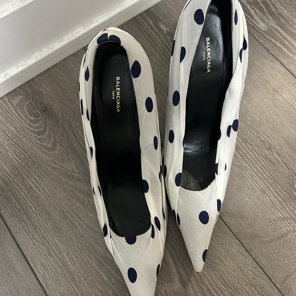 Balenciaga Knife Polka Dot Satin + Leather Pump Heels *BARELY WORN* - Picture 5 of 10